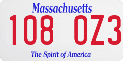 MA license plate 108OZ3