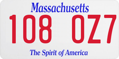 MA license plate 108OZ7