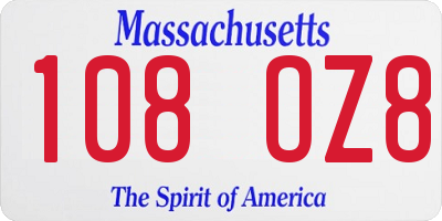 MA license plate 108OZ8