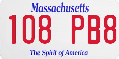 MA license plate 108PB8