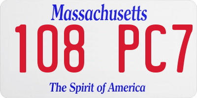 MA license plate 108PC7
