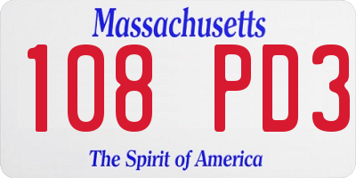 MA license plate 108PD3