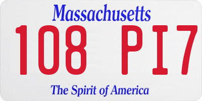 MA license plate 108PI7
