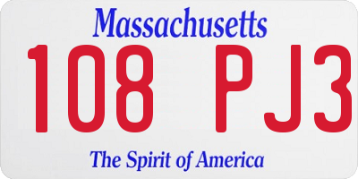 MA license plate 108PJ3