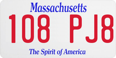 MA license plate 108PJ8