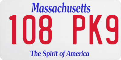 MA license plate 108PK9