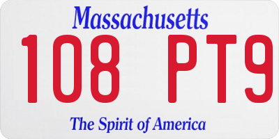 MA license plate 108PT9