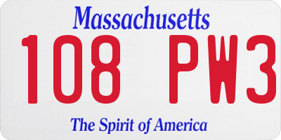 MA license plate 108PW3