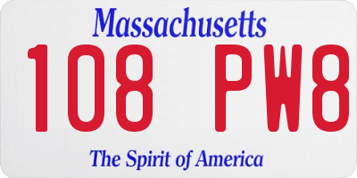 MA license plate 108PW8