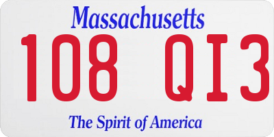 MA license plate 108QI3
