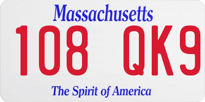 MA license plate 108QK9