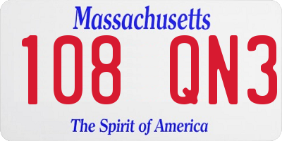 MA license plate 108QN3
