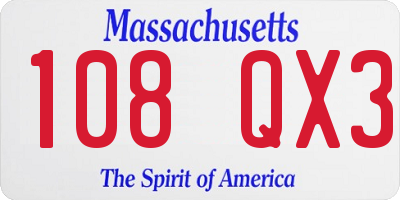 MA license plate 108QX3