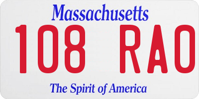 MA license plate 108RA0