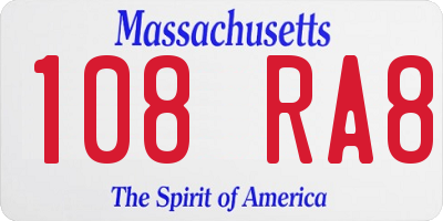 MA license plate 108RA8