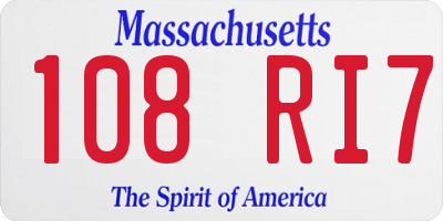 MA license plate 108RI7