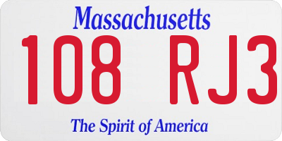 MA license plate 108RJ3
