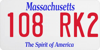 MA license plate 108RK2