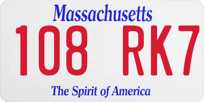 MA license plate 108RK7