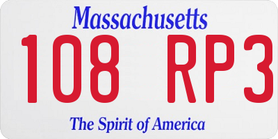 MA license plate 108RP3