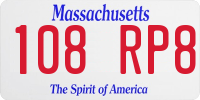 MA license plate 108RP8