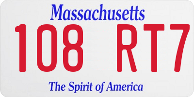 MA license plate 108RT7