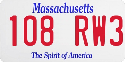 MA license plate 108RW3