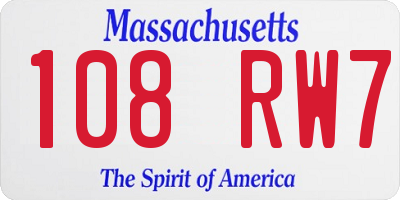 MA license plate 108RW7