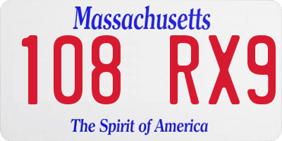 MA license plate 108RX9