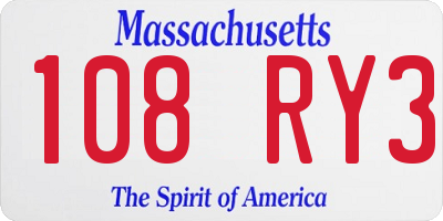 MA license plate 108RY3
