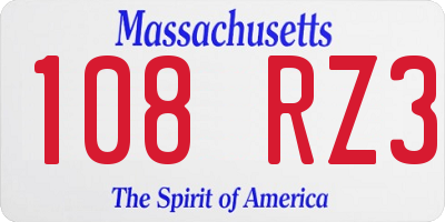 MA license plate 108RZ3