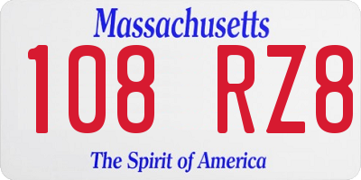 MA license plate 108RZ8