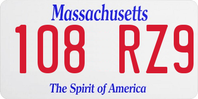 MA license plate 108RZ9
