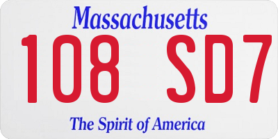 MA license plate 108SD7