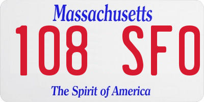 MA license plate 108SF0