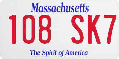 MA license plate 108SK7