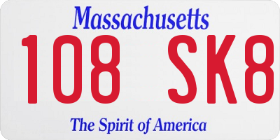 MA license plate 108SK8