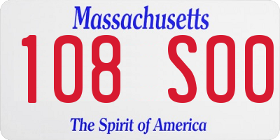MA license plate 108SO0