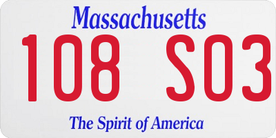 MA license plate 108SO3