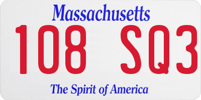 MA license plate 108SQ3