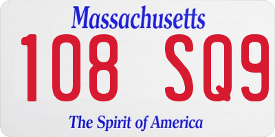 MA license plate 108SQ9
