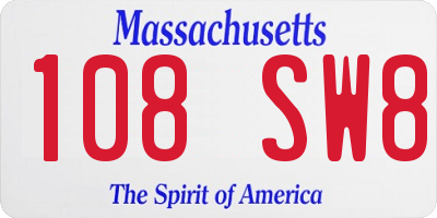MA license plate 108SW8