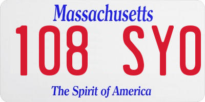 MA license plate 108SY0