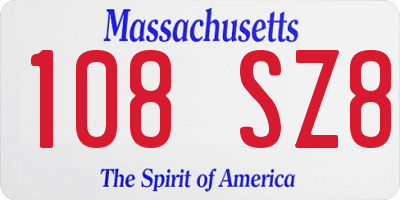 MA license plate 108SZ8