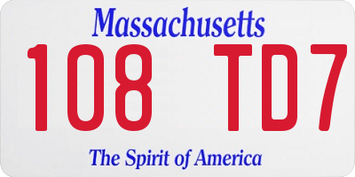 MA license plate 108TD7