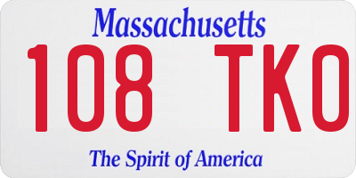 MA license plate 108TK0