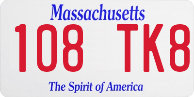 MA license plate 108TK8
