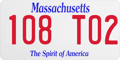 MA license plate 108TO2