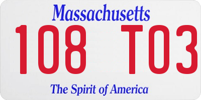 MA license plate 108TO3