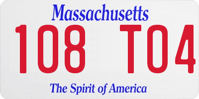 MA license plate 108TO4